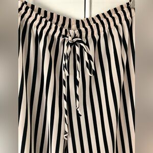 Wide Straight leg pant Black & cream pant Elastic waist pant 100% poly crepe szL